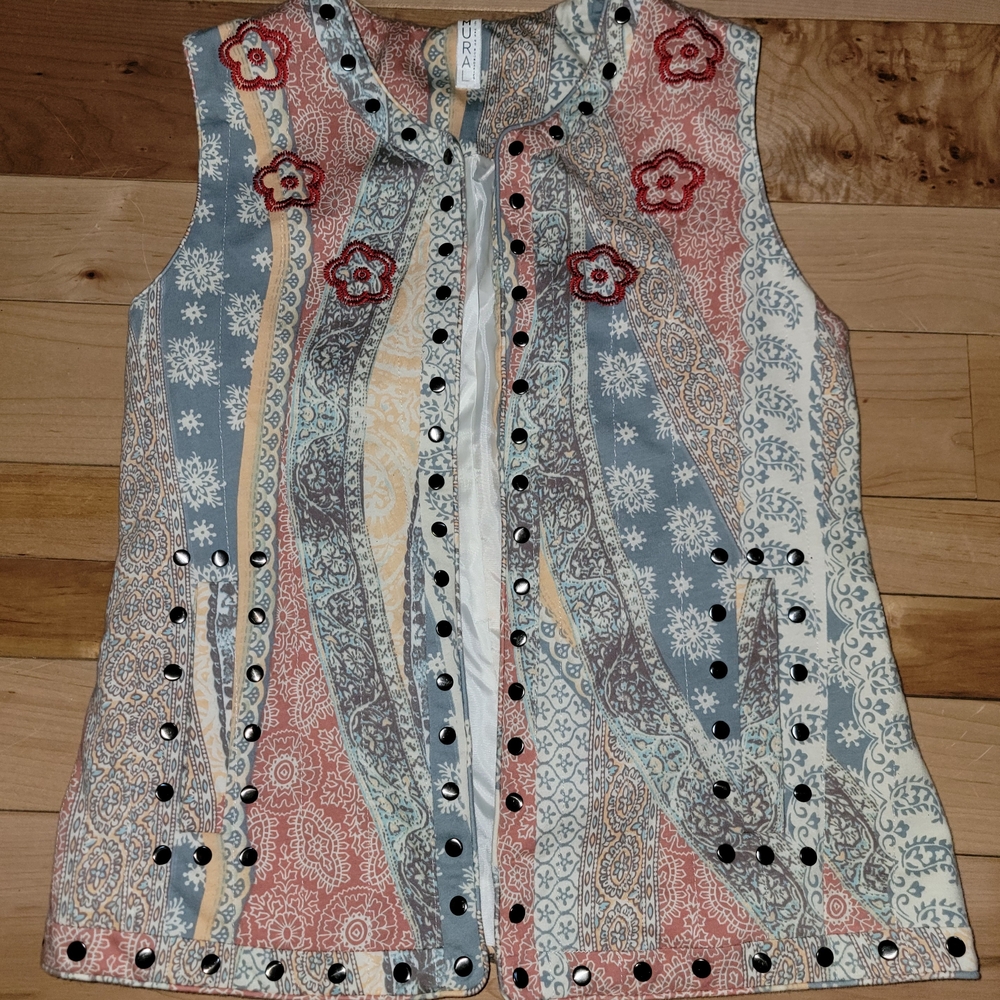 Mural Multicolor Open-Front Vest